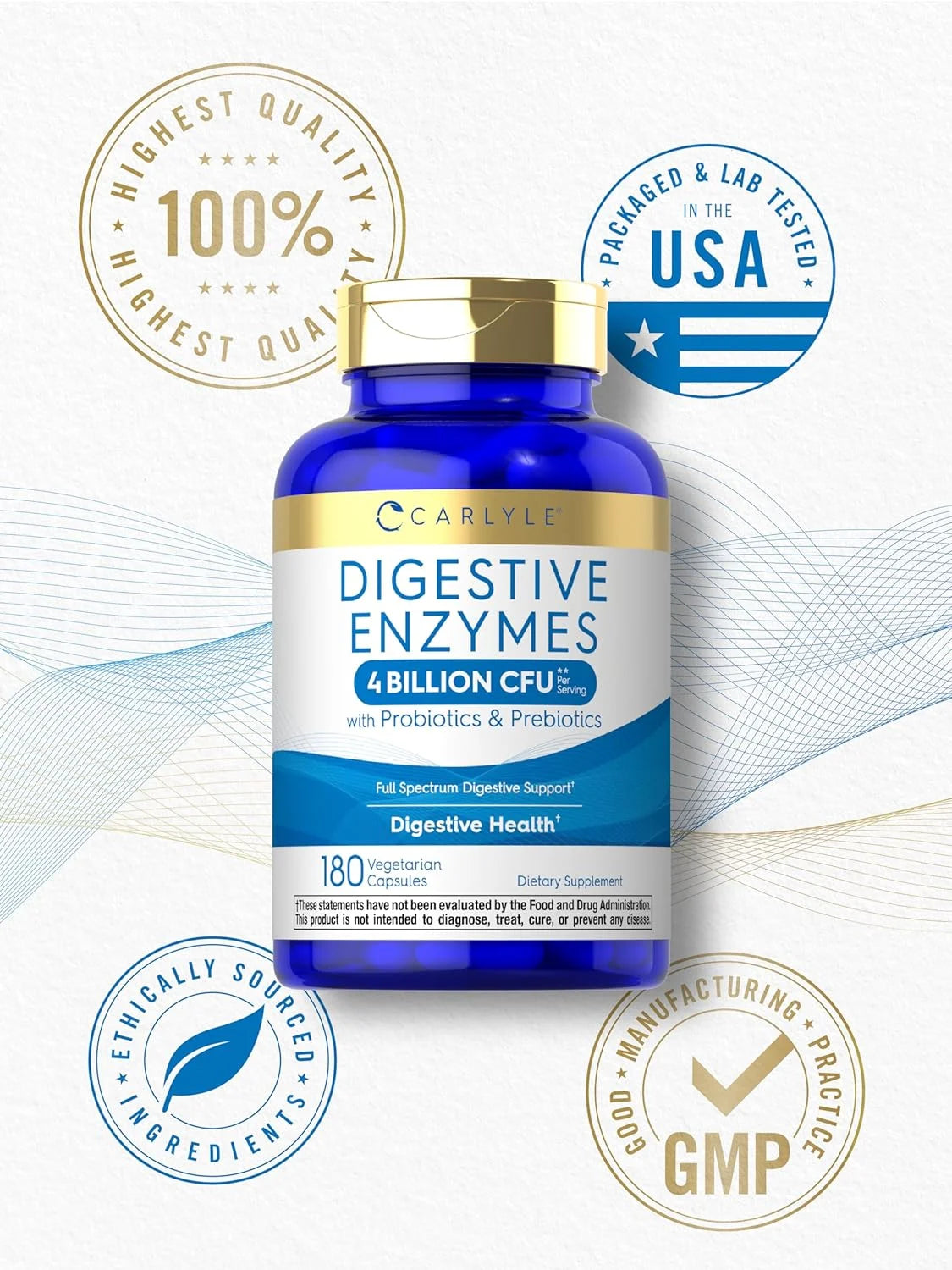 Digestive Enzymes with Probiotics and Prebiotics | 180 Capsules | by