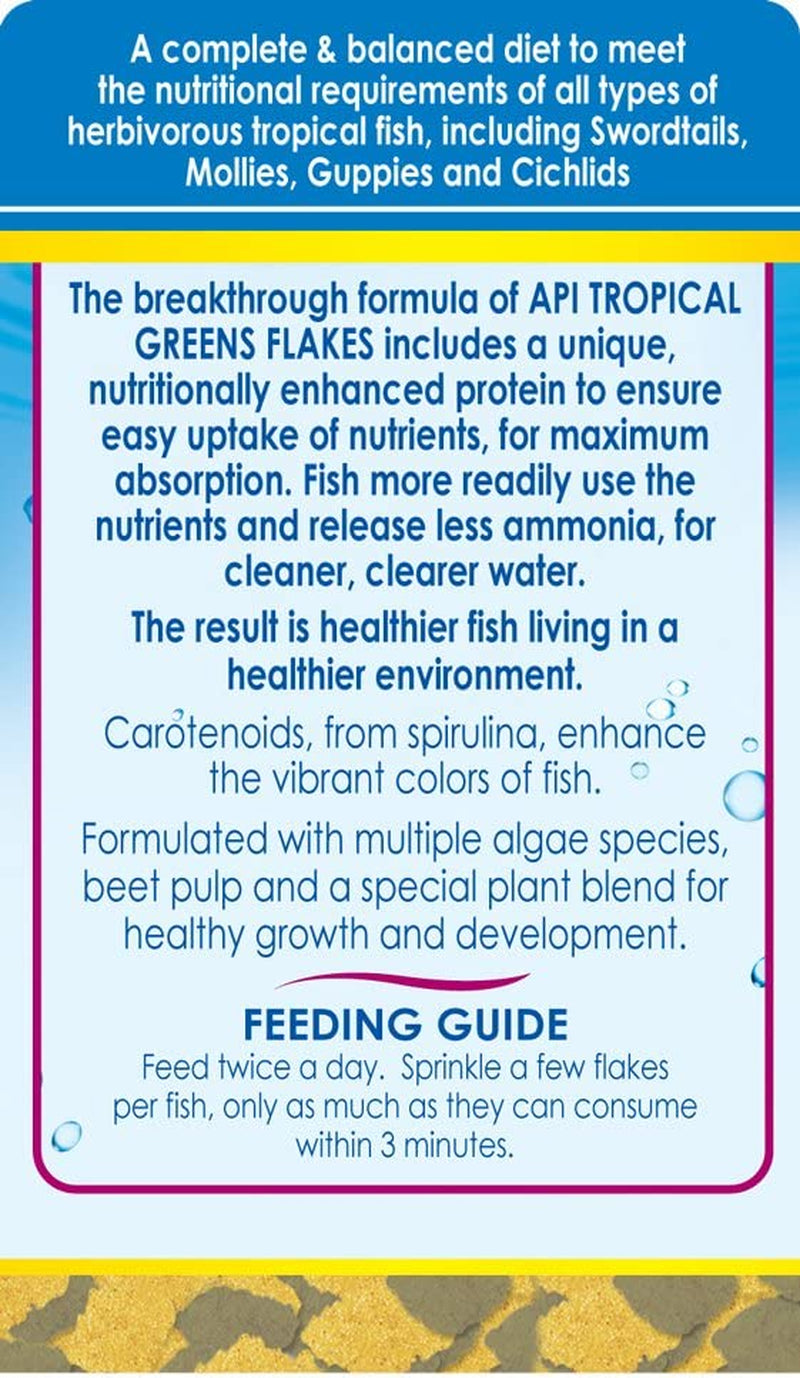 TROPICAL GREENS FLAKES Tropical Fish Greens Flakes Fish Food 2.1-Ounce Container