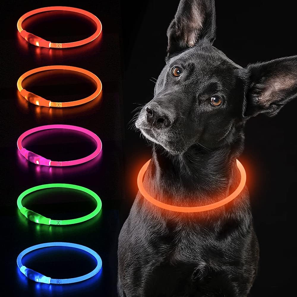 LED Dog Collar USB Rechargeable Light up Dog Collar Adjustable TPU Pet Collars for Large Medium and Small Dogs (Orange)