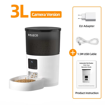 3L Automatic Dog Feeder with Camera Smart Dog Food Container for Pets Cats Auto Food Dispenser with Stainless Steel Bowl