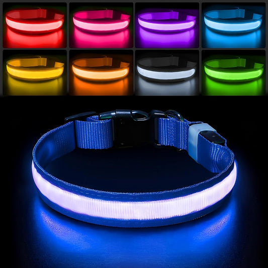 Light up Dog Collar for Night Walking - LED Dog Collar Light Rechargeable Color Changing, Glow in the Dark Dog Collars Waterproof Glowing Dog Collars for Large Small Medium Dogs