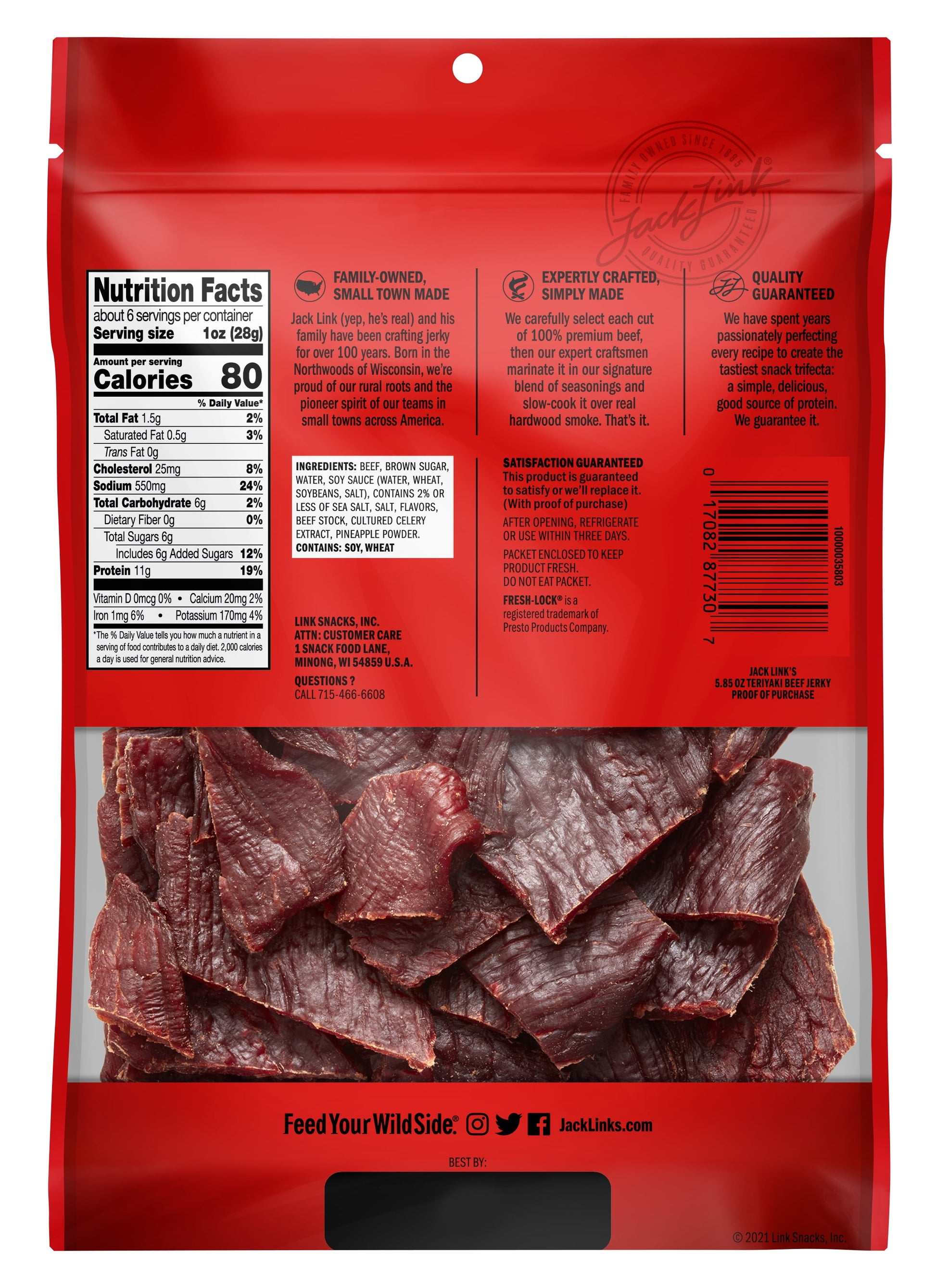 100% Beef Teriyaki Beef Jerky 5.85Oz Resealable Bag