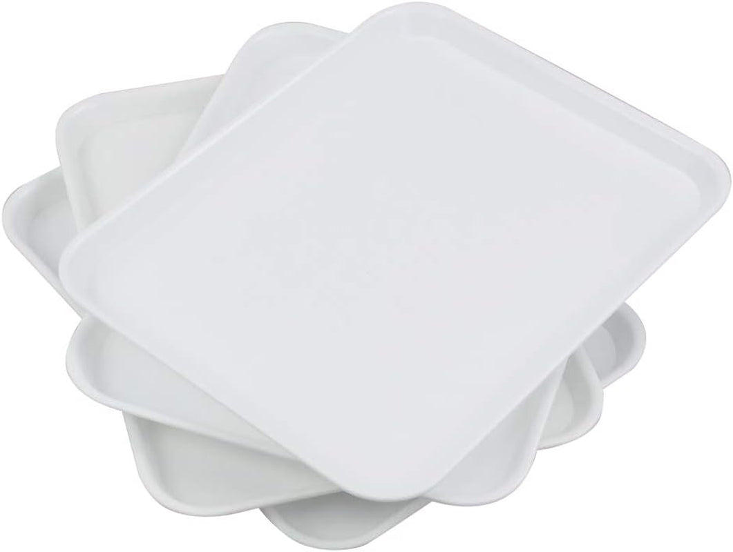 Plastic Fast Food Trays, Cafeteria Trays, 4 Pack Serving Trays (White)