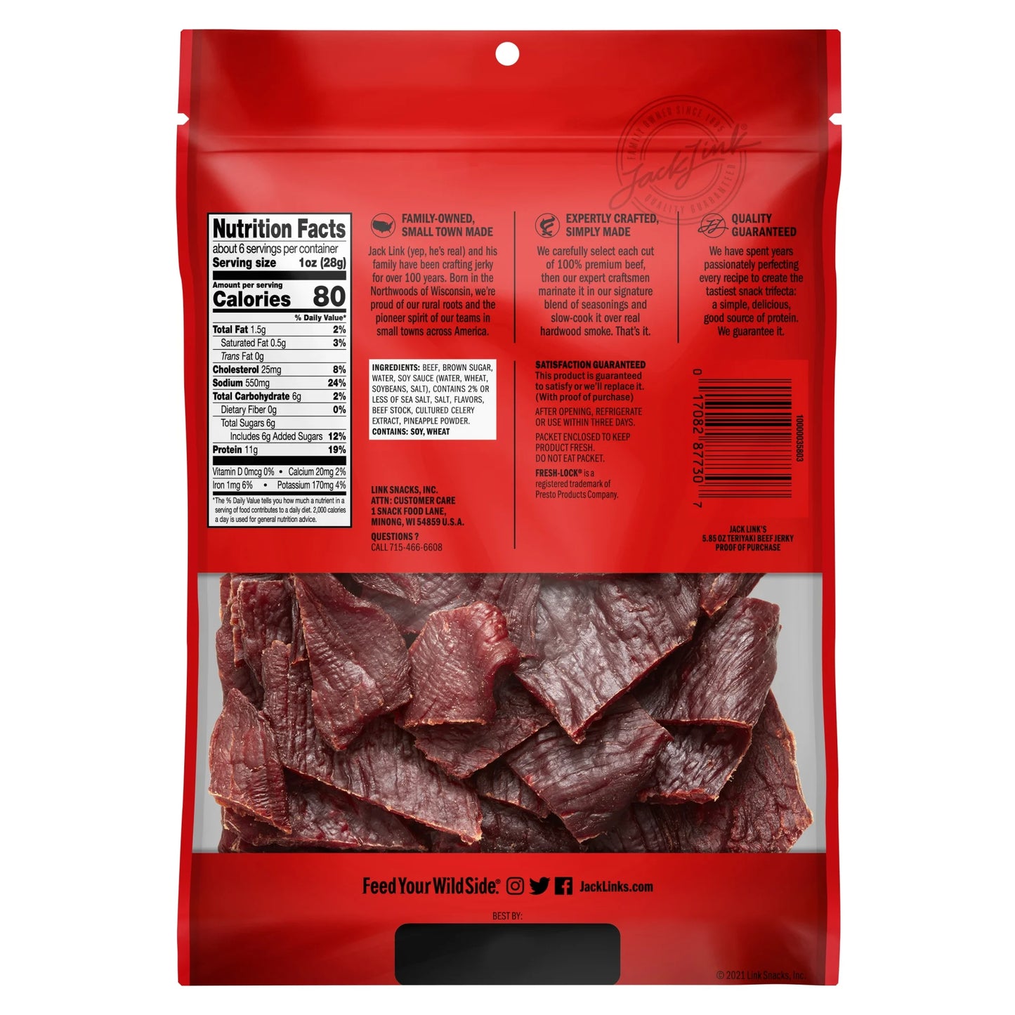 100% Beef Teriyaki Beef Jerky 5.85Oz Resealable Bag