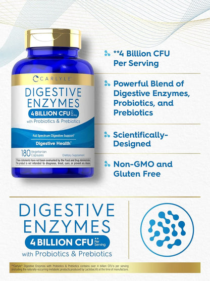 Digestive Enzymes with Probiotics and Prebiotics | 180 Capsules | by