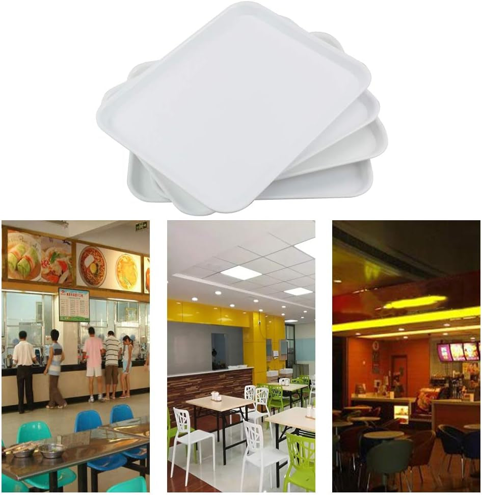 Plastic Fast Food Trays, Cafeteria Trays, 4 Pack Serving Trays (White)