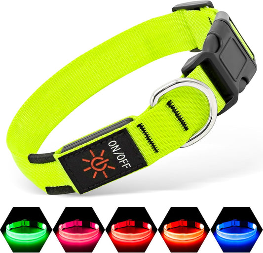 LED Dog Collar, Light up Dog Collar Rechargeable Glow in Dark Pet Collar Safety Dog Lights for Night Walking Camping (Green, Large)